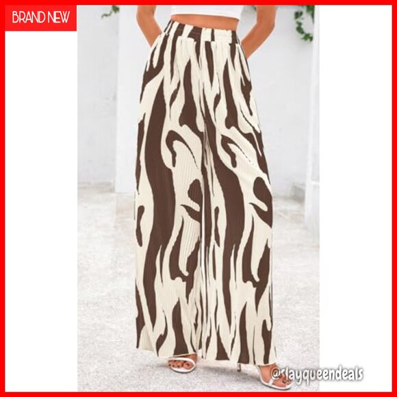 Wide Leg Palazzo Pants High Waist Pleated Lounge Casual Dressy - Picture 4 of 7